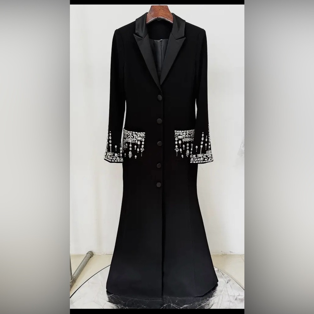 High end bread productseeker Elegant Black Coat dress with Embellished Details